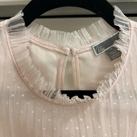 Chelsea 28 Pleated Swiss Dot Mock Neck Sleeveless Top - Picture 3 of 8